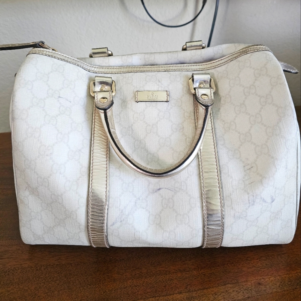 Gucci Monogram Medium Joy Boston White Handbag